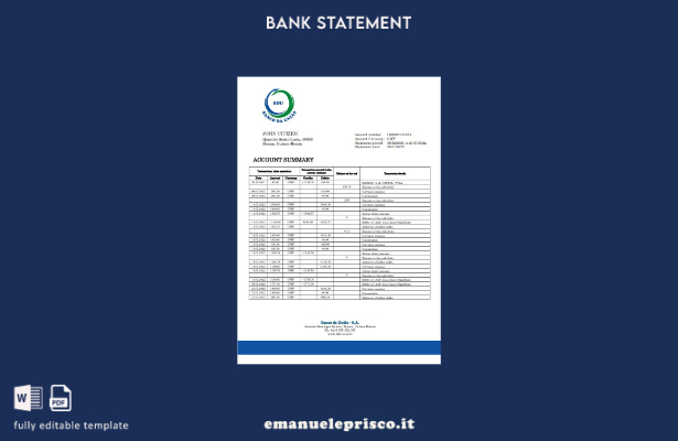 modello word di estratto conto bancario stile verificato Guinea Bissau Banco da 